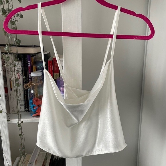 White Satin Cowl Neck Tank Top - Picture 1 of 2